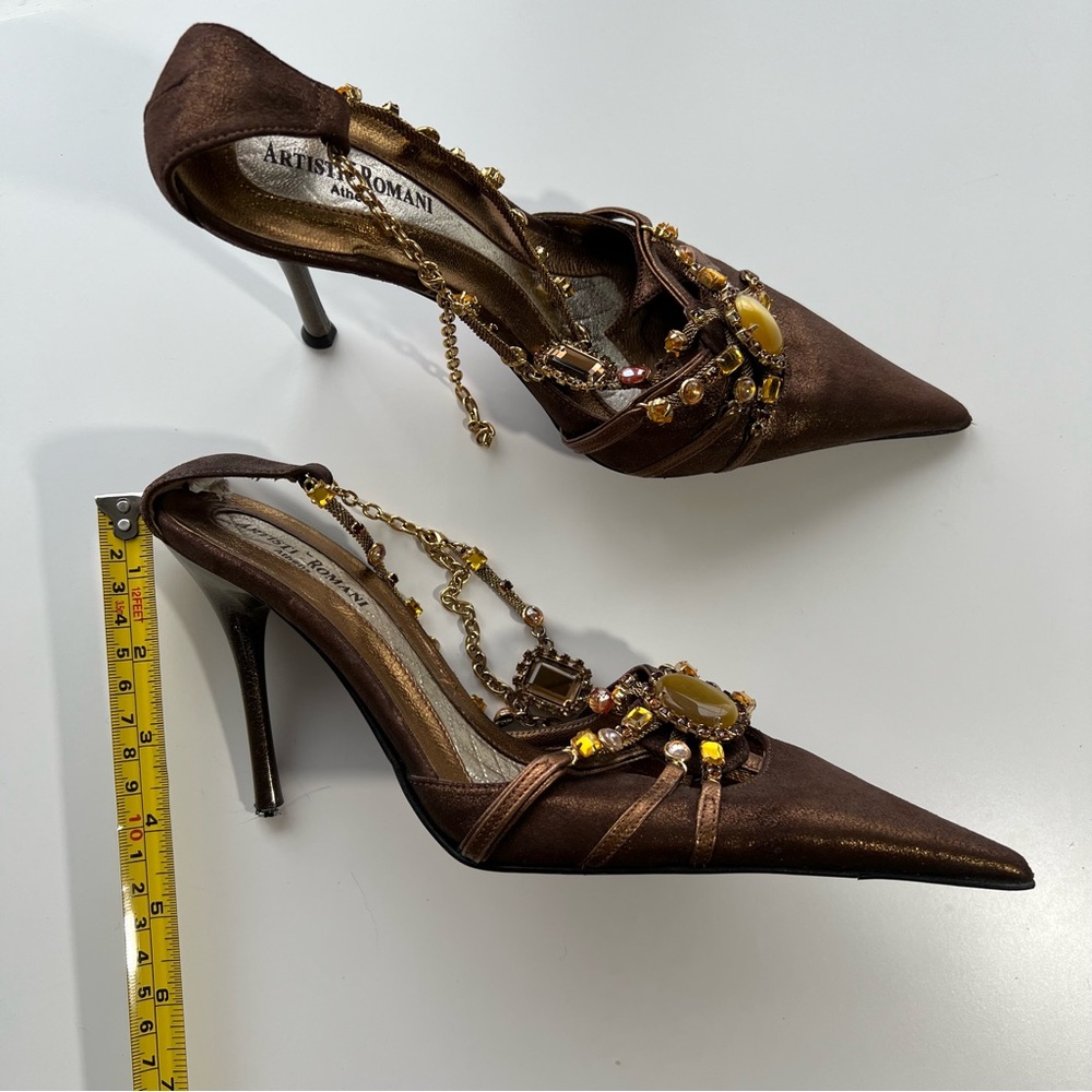 Vintage Artisti Romani Athens T strap Genuine Leather Pointed Toe Heels 36 6.5-7 - Picture 9 of 15